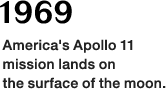 1969: America's Apollo 11 mission lands on the surface of the moon.