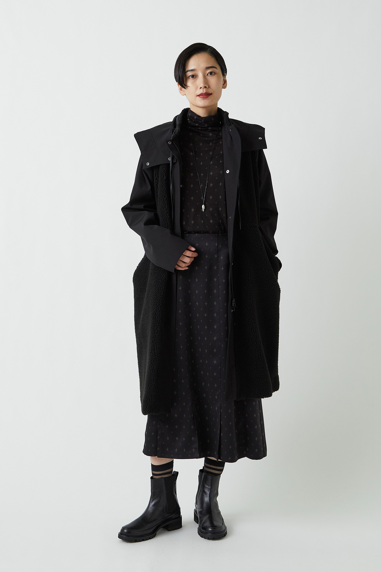 Black Combination Boa Coat
